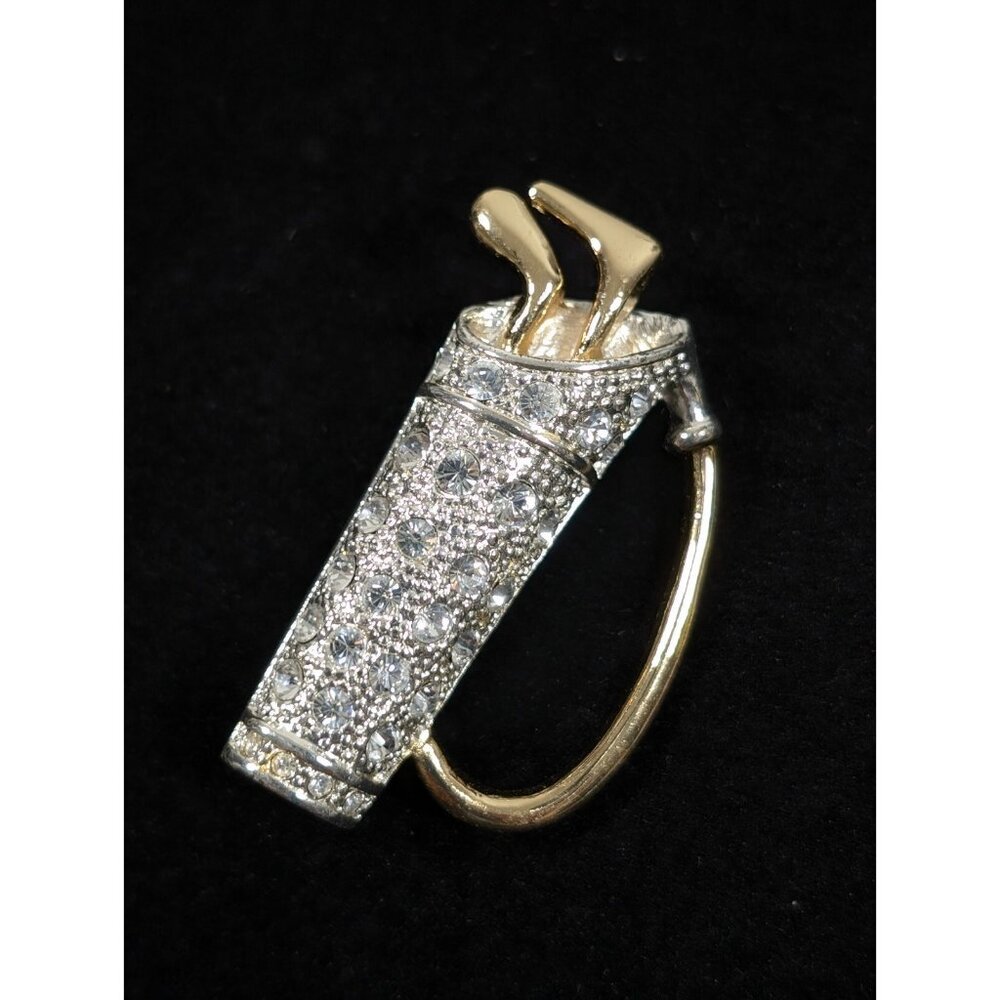 Vintage‎ Roman Two Tone Golf Club Bag Rhinestone Pave Brooch Pin